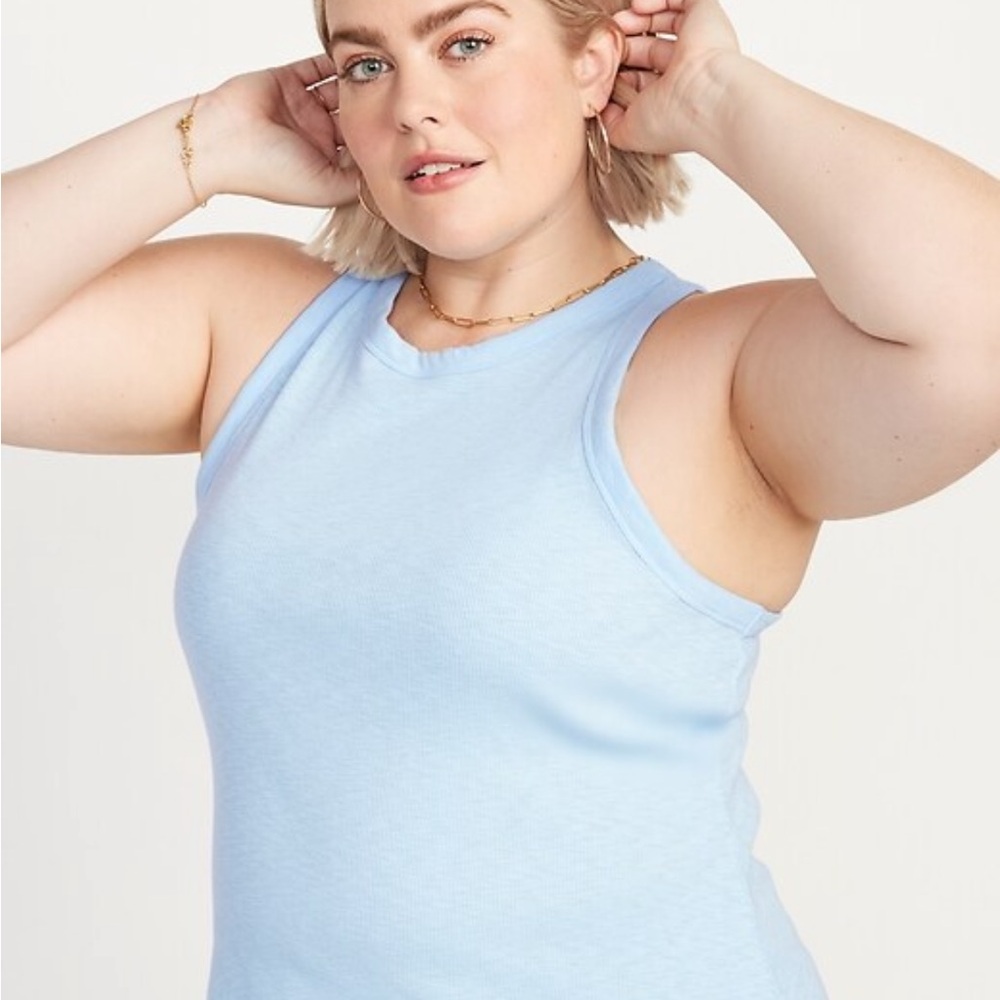 Fitted Ribbed Blue Sleeveless Tank Top